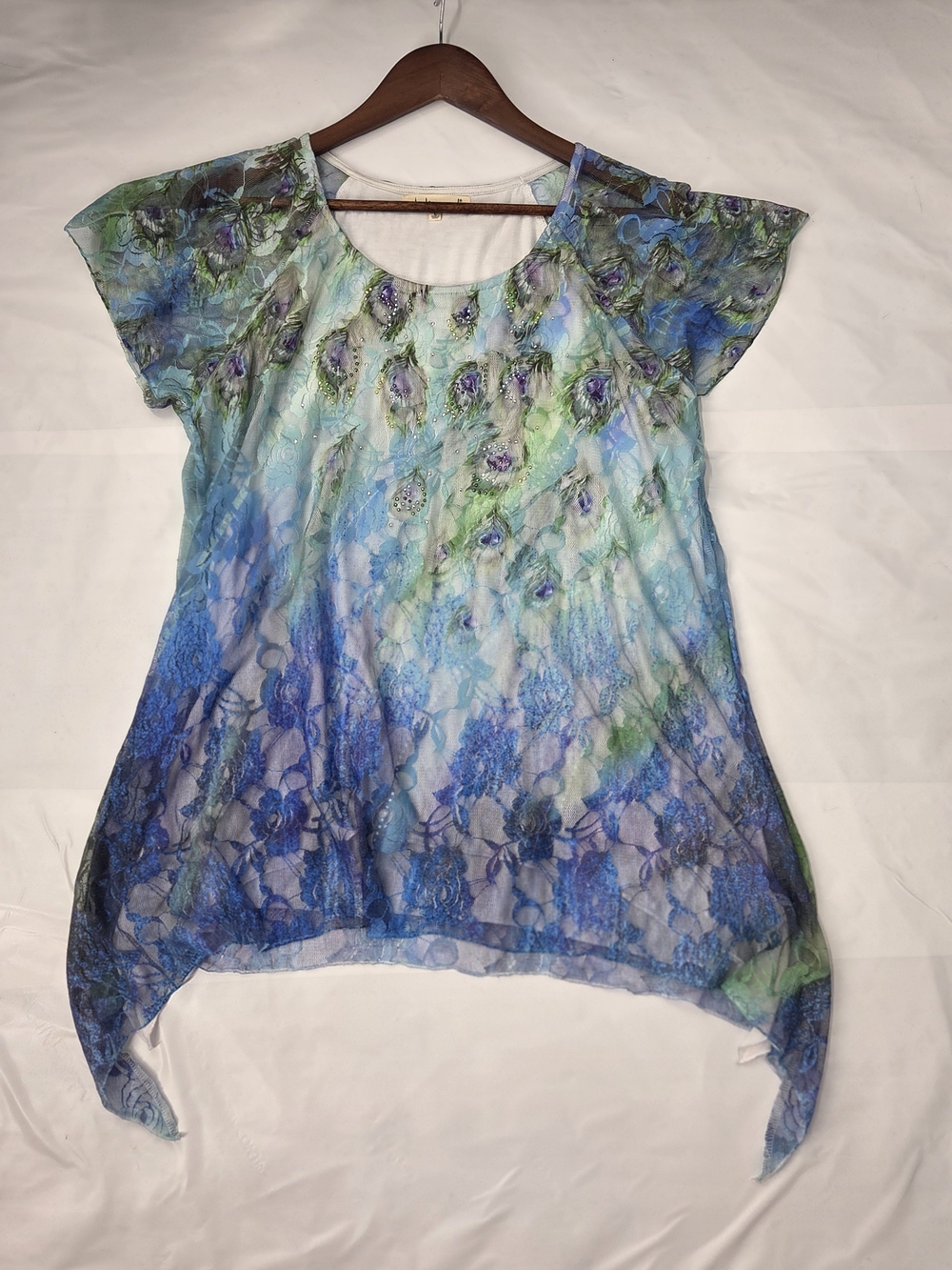 Indigo Soul Y2K Fairycore Floral Lace Hanky Hem Top L